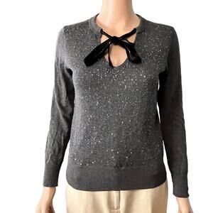 MICHAEL Michael Kors Sequined Velvet Tie Pullover Sweater Preppy Date Night P/S